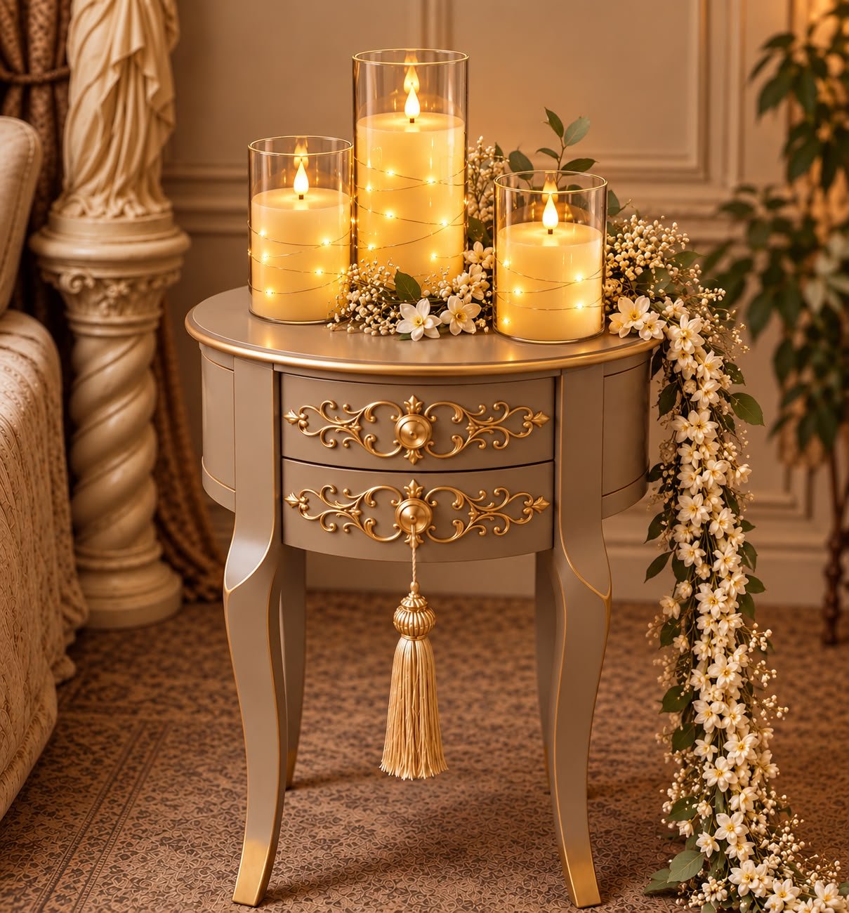 Candles on a decorative console table